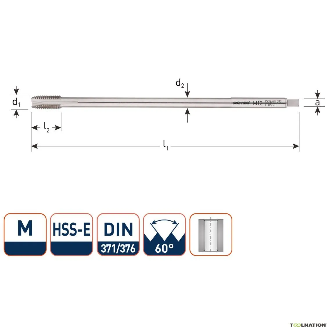 Rotec 349.1400 HSSE M.Tap DIN 376 M 14 x 2,0 EL(220mm)