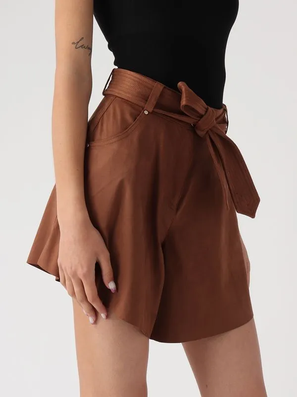 Shorts donna Nenette in suede Cuoio Scuro