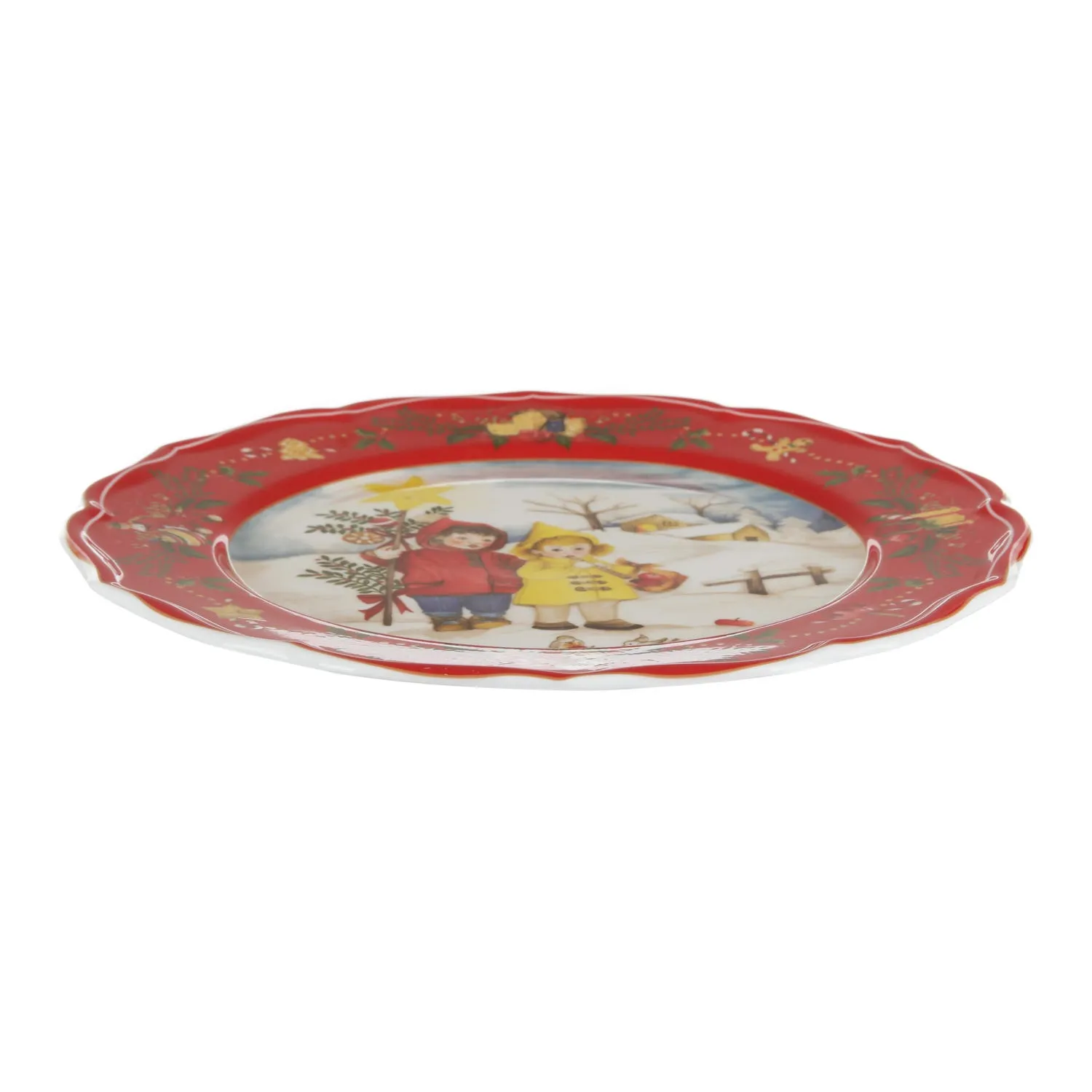 Sottopiatto Natale bambini bordo rosso - porcellana 32,5 cm 