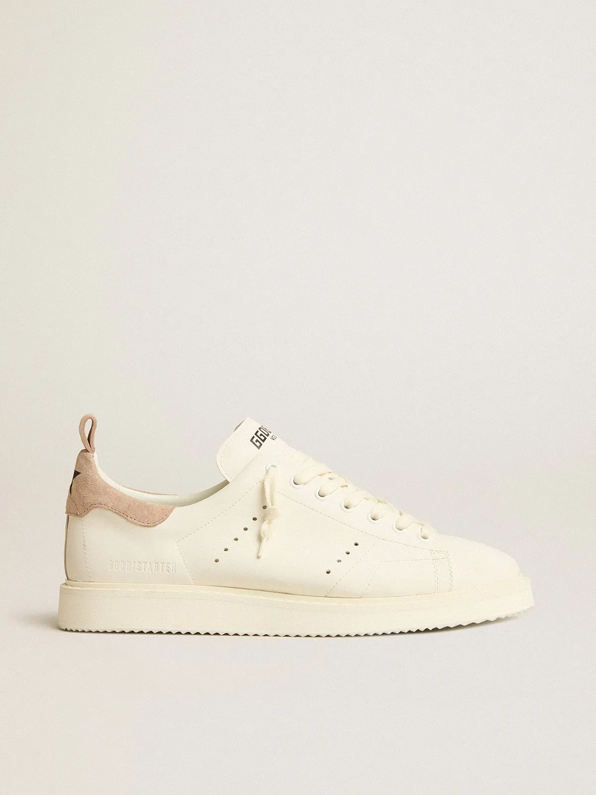 Starter Uomo in pelle bianca con talloncino in nabuk marrone chiaro