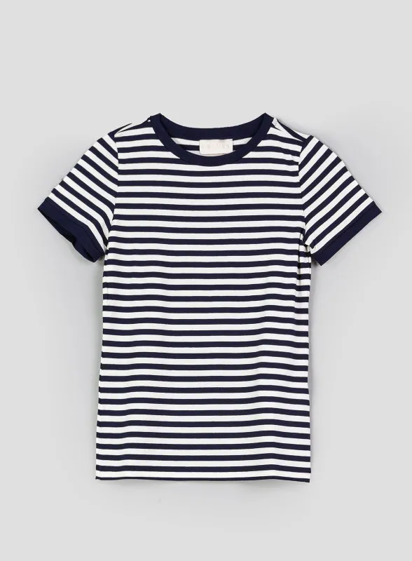 T-shirt girocollo in jersey stretch bianca e blu - iBlues