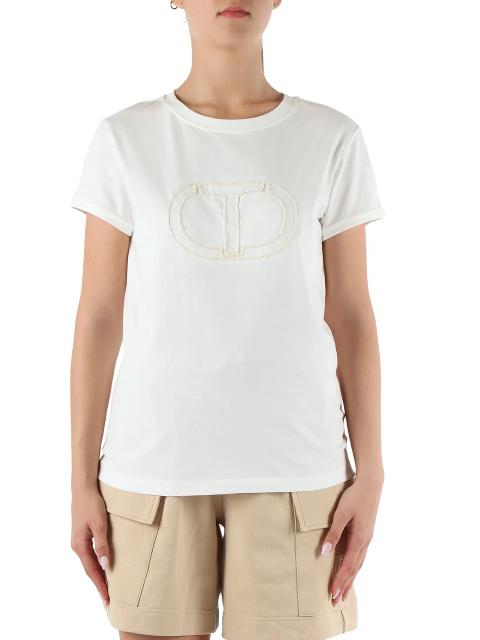 T-shirt in cotone con ricamo logo frontale
