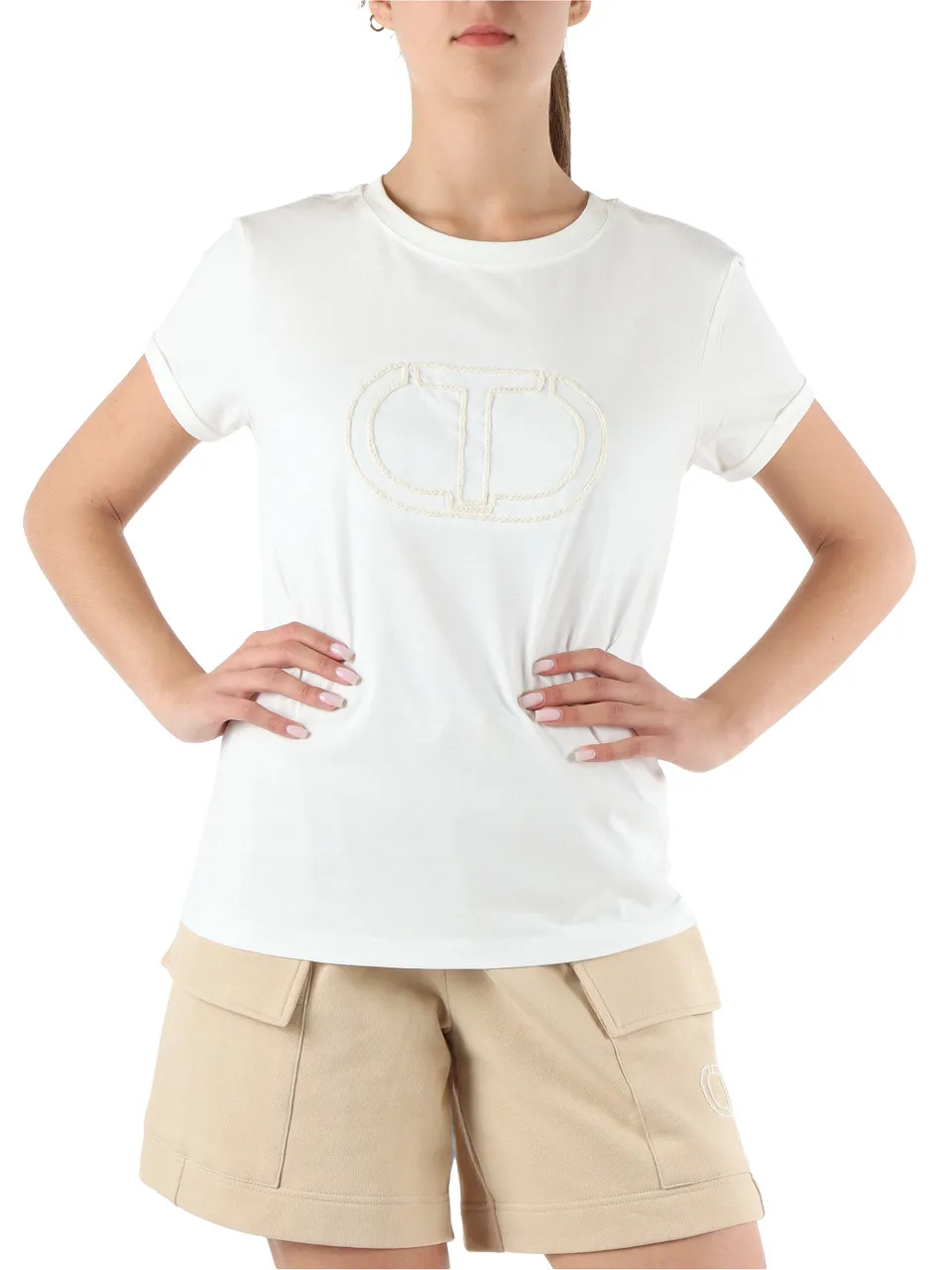 T-shirt in cotone con ricamo logo frontale