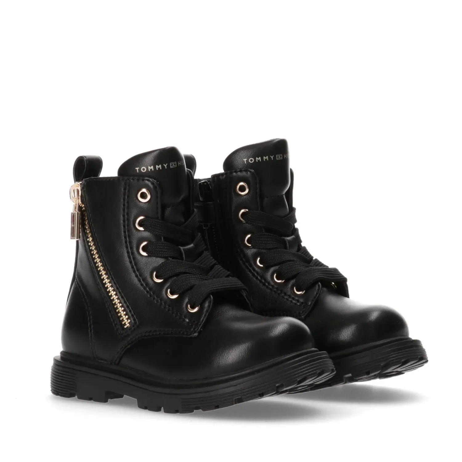 Tommy Hilfiger stivaletti anfibi in ecopelle con stringhe e zip nero