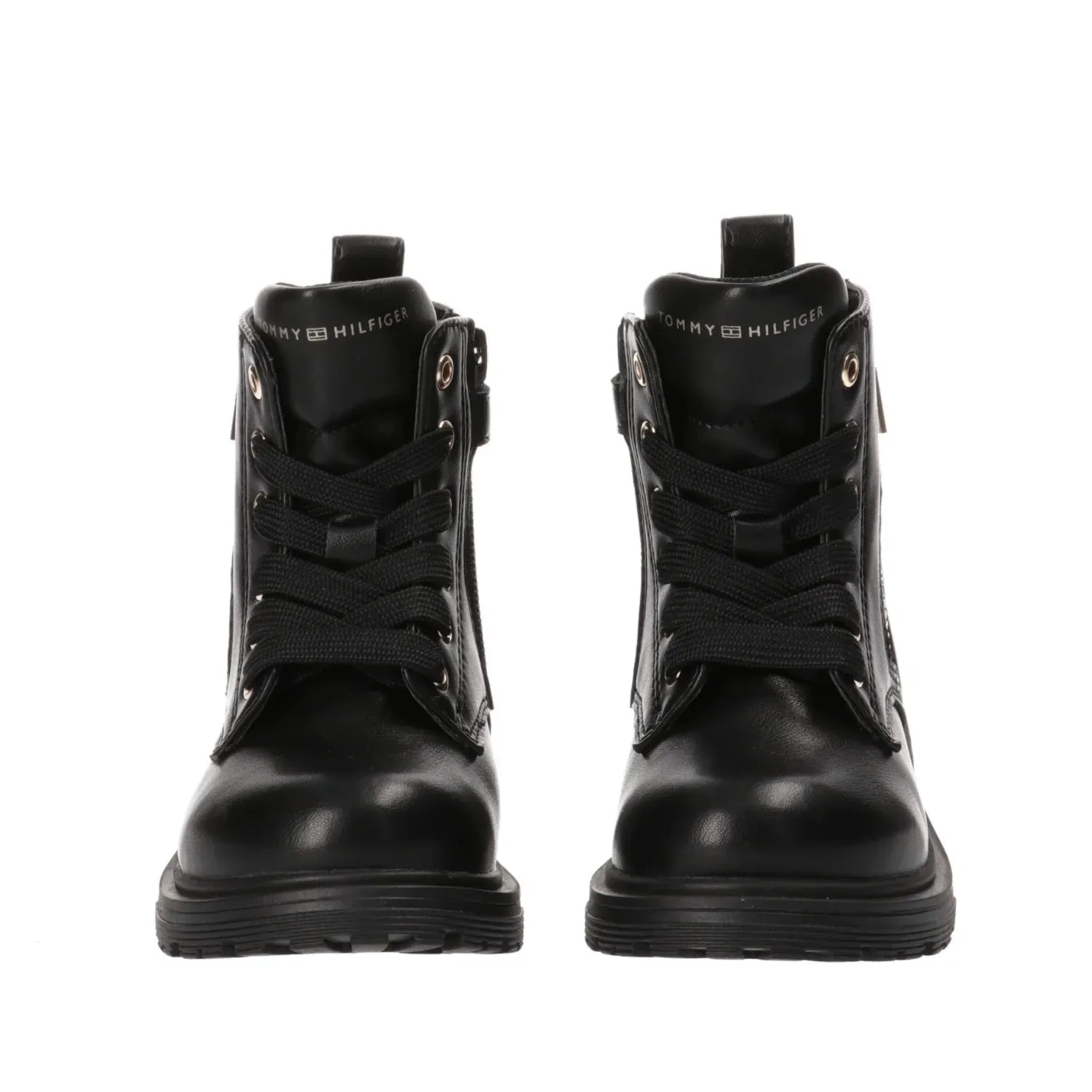 Tommy Hilfiger stivaletti anfibi in ecopelle con stringhe e zip nero