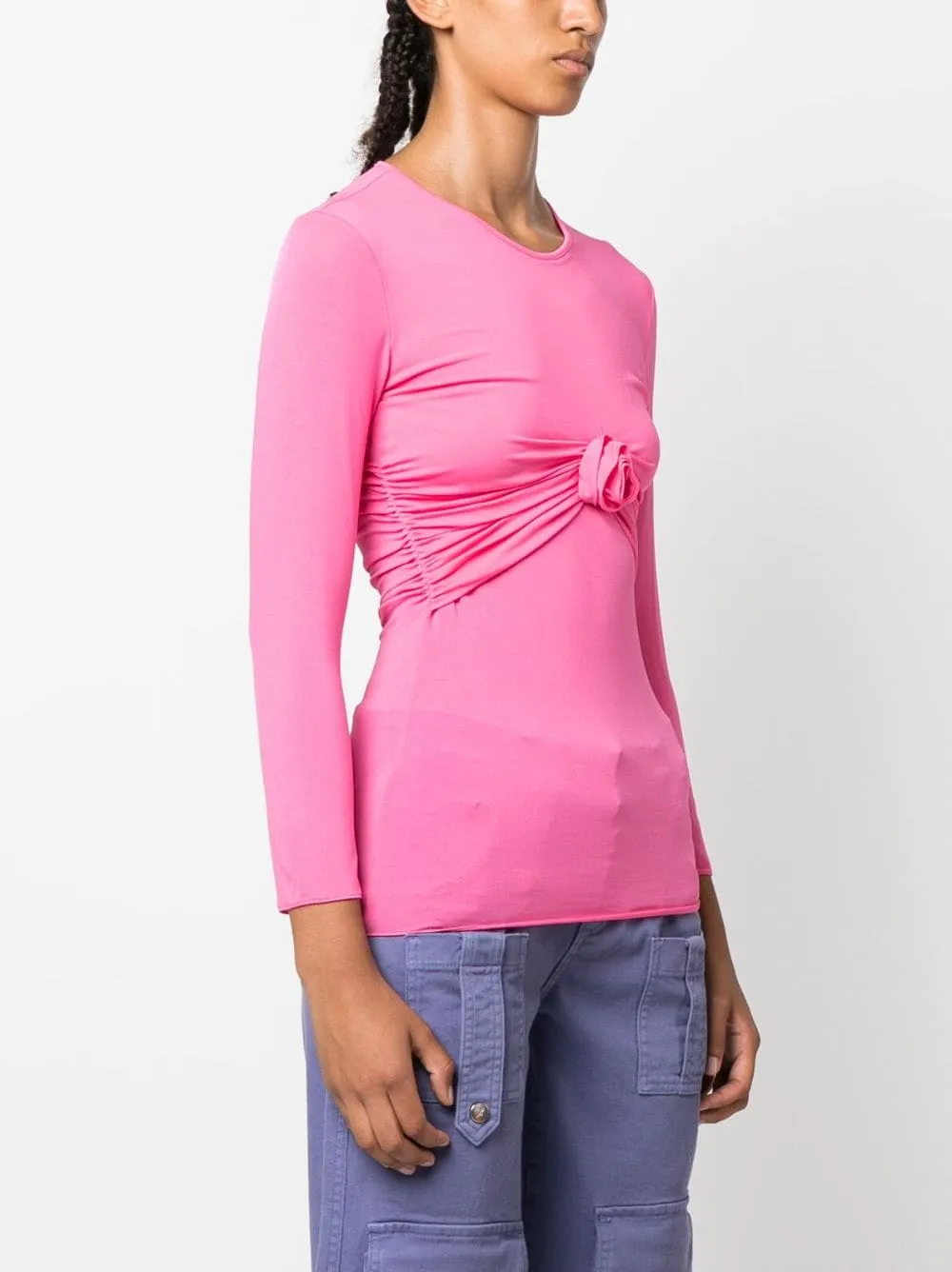 Top con applicazione a fiori in rosa - donna