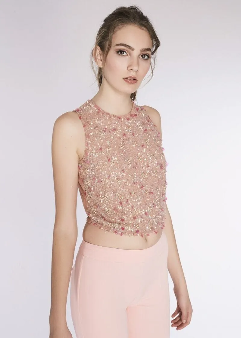 Top in tulle ricamato