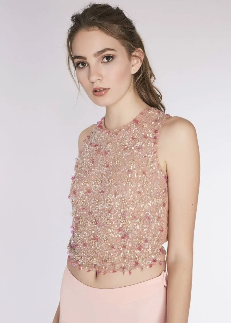 Top in tulle ricamato