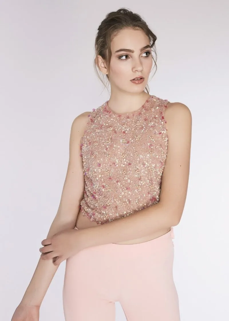 Top in tulle ricamato