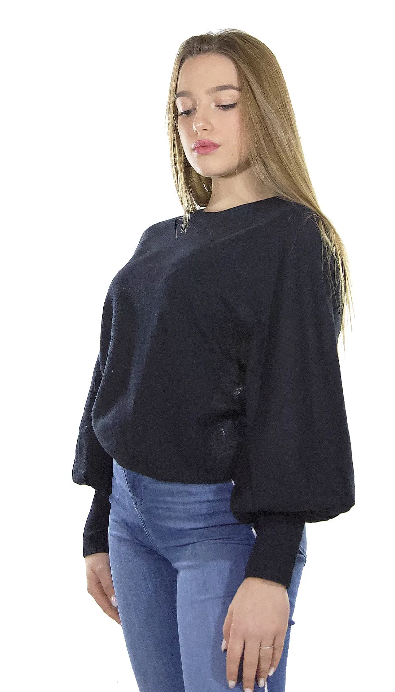 Twinset Milano Maxi Maglia nera corta in lana con pizzo. 212TP3203