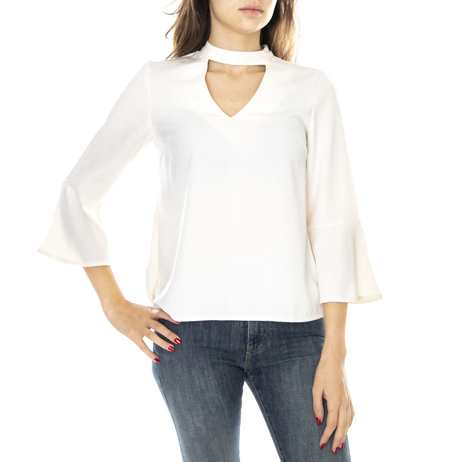 VERO MODA Chiara 3/4 Choker T-Shirt - Pristine White - Maglietta Girocollo Donna Bianca    