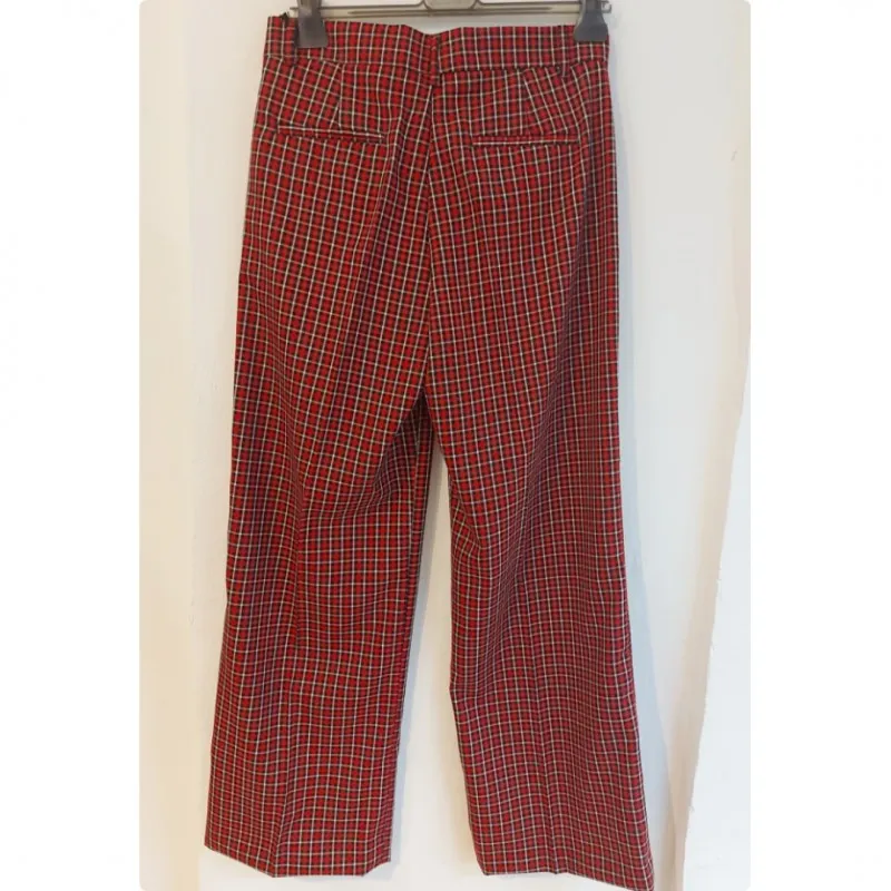 VICOLO pantalone palazzo tartan ROSSO/BIANCO/NERO