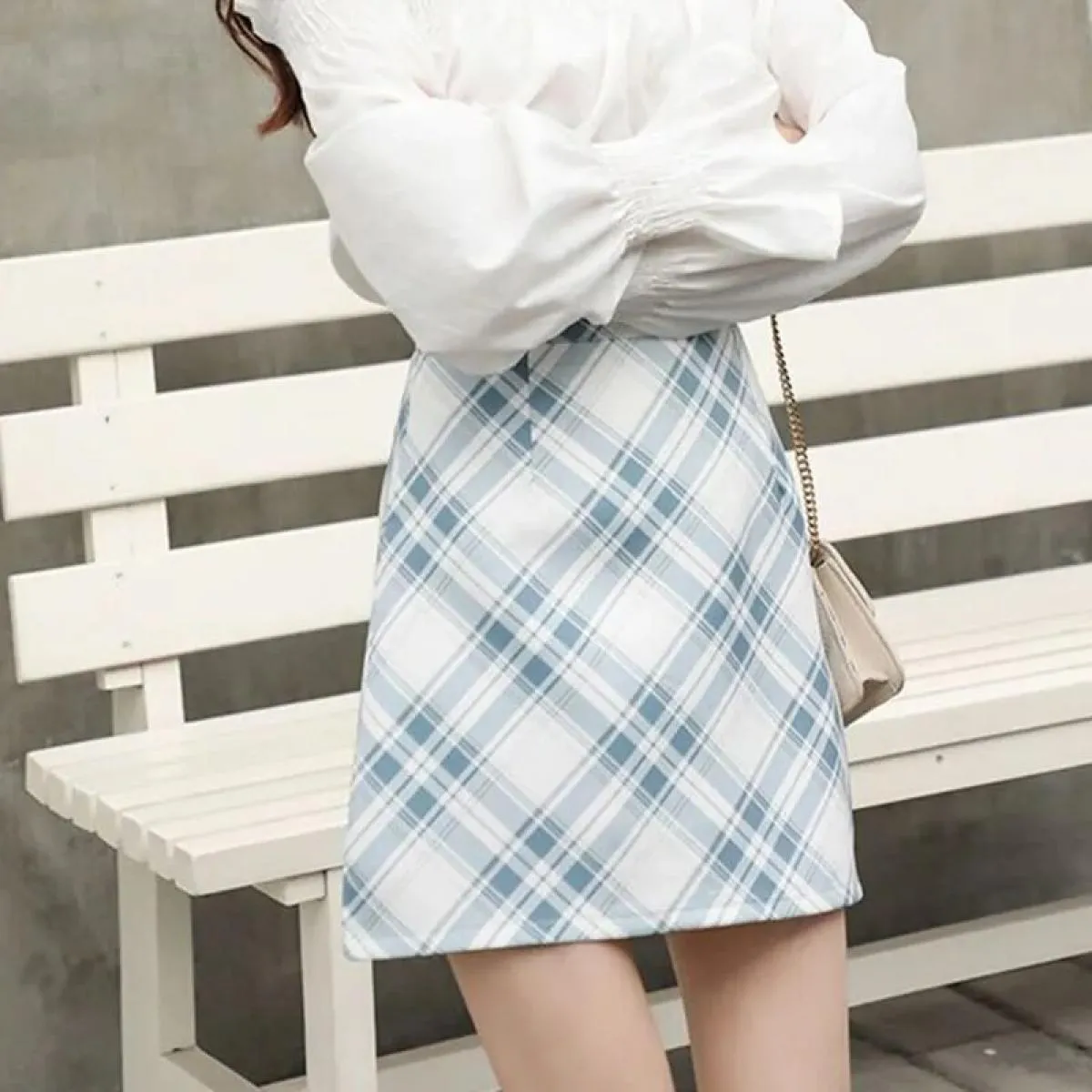 Xpqbb Gonne scozzesi a vita alta Donna Primavera Estate Slim Fit Gonne a linea Donna Gonna antiriflesso One Step Wom