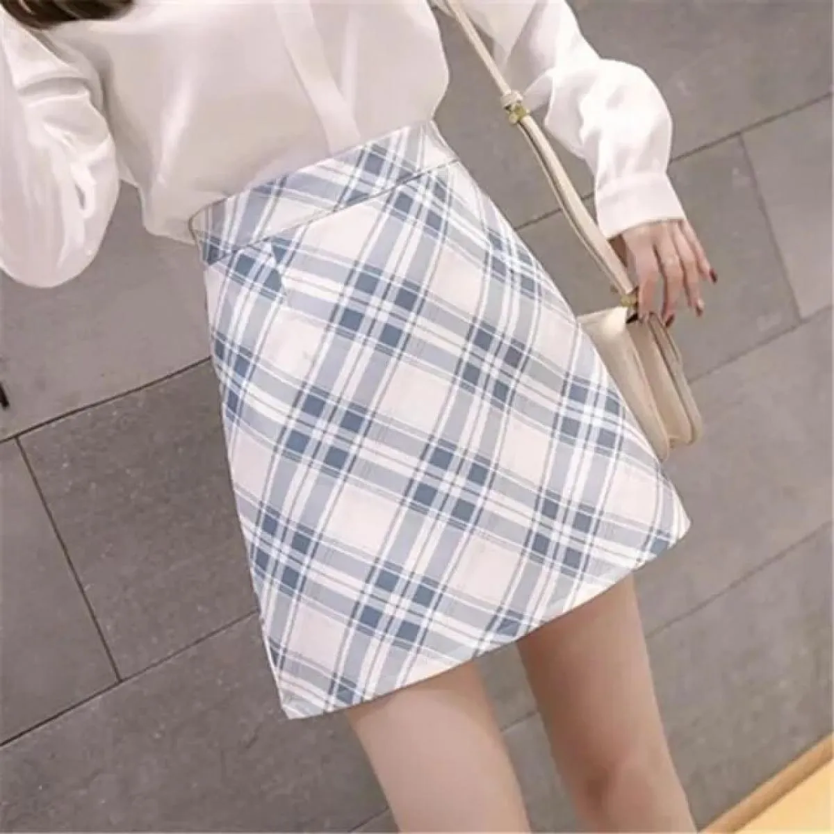 Xpqbb Gonne scozzesi a vita alta Donna Primavera Estate Slim Fit Gonne a linea Donna Gonna antiriflesso One Step Wom